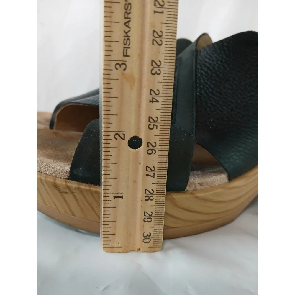 Dansko Miri Black Genuine Leather Criss Cross Slide Sandals Platform 39 US 8.5